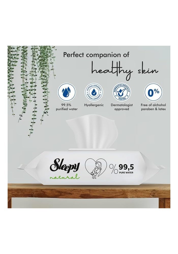 Sleepy Baby Care Wet Wipes | Natural | 600 Sheets | 60X10 Pack - Image 2